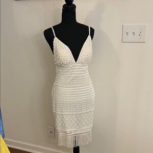 Elegant White Beaded Dress with Sequins by DB Studio, sz 6